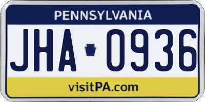 PA license plate JHA0936