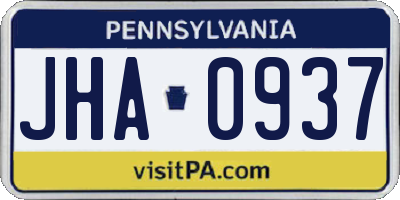 PA license plate JHA0937