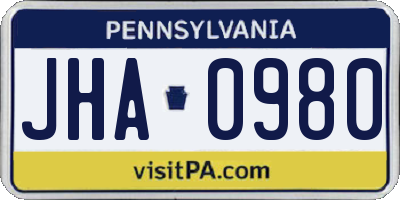 PA license plate JHA0980