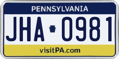 PA license plate JHA0981
