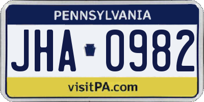 PA license plate JHA0982