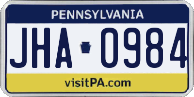 PA license plate JHA0984
