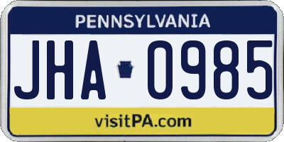 PA license plate JHA0985