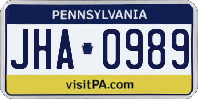 PA license plate JHA0989