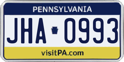 PA license plate JHA0993
