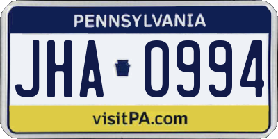 PA license plate JHA0994
