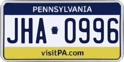 PA license plate JHA0996