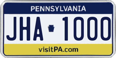 PA license plate JHA1000