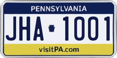 PA license plate JHA1001