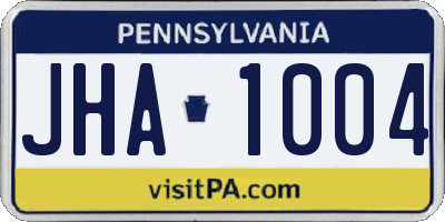 PA license plate JHA1004