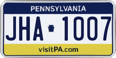 PA license plate JHA1007