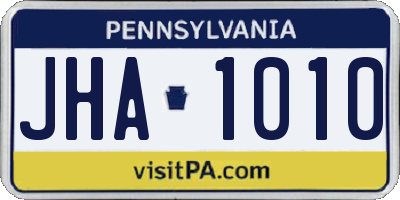 PA license plate JHA1010