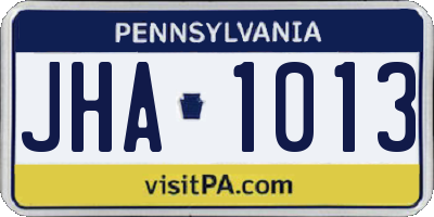 PA license plate JHA1013