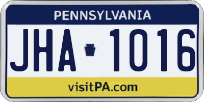 PA license plate JHA1016