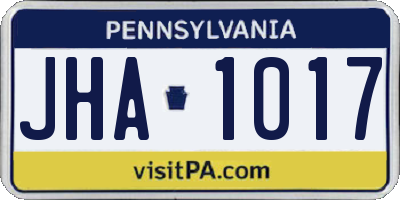PA license plate JHA1017