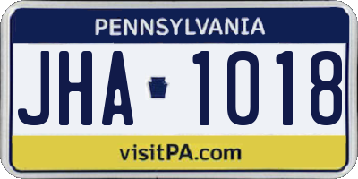PA license plate JHA1018