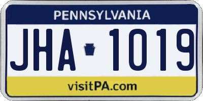 PA license plate JHA1019