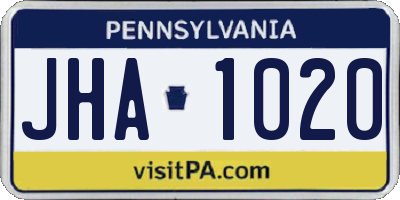 PA license plate JHA1020
