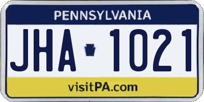 PA license plate JHA1021