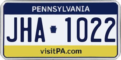 PA license plate JHA1022