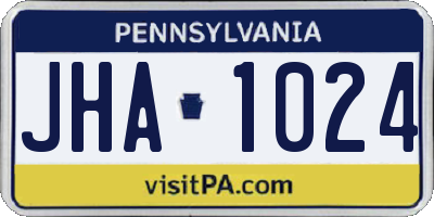 PA license plate JHA1024