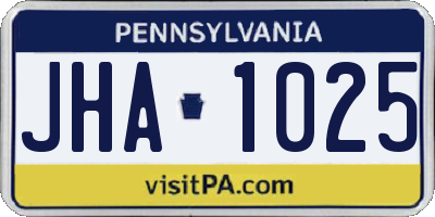 PA license plate JHA1025