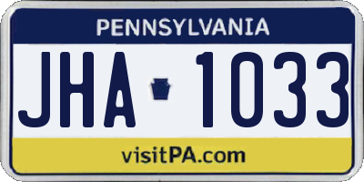 PA license plate JHA1033