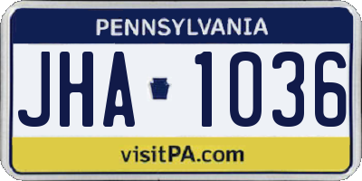 PA license plate JHA1036