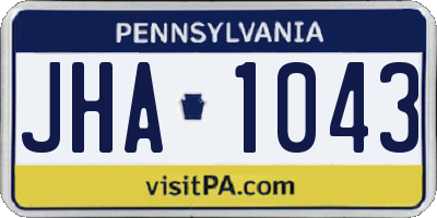 PA license plate JHA1043