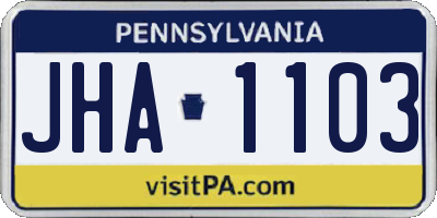 PA license plate JHA1103