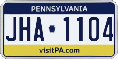 PA license plate JHA1104