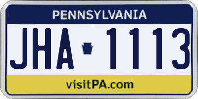 PA license plate JHA1113