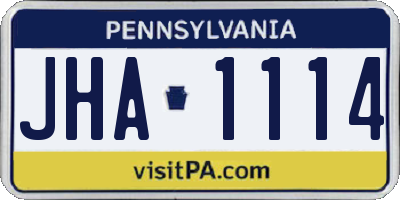 PA license plate JHA1114
