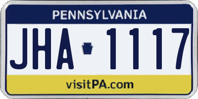 PA license plate JHA1117
