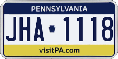 PA license plate JHA1118