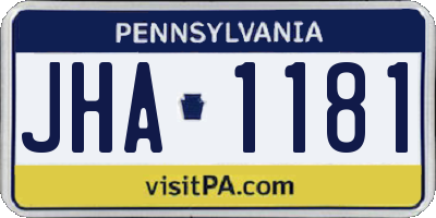 PA license plate JHA1181