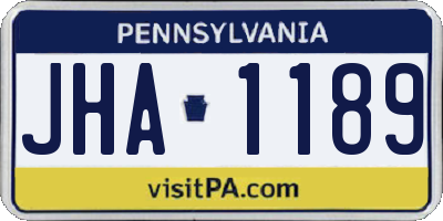 PA license plate JHA1189