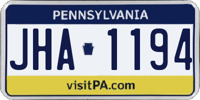 PA license plate JHA1194