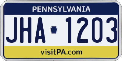 PA license plate JHA1203
