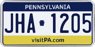 PA license plate JHA1205