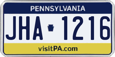PA license plate JHA1216