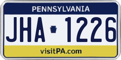 PA license plate JHA1226