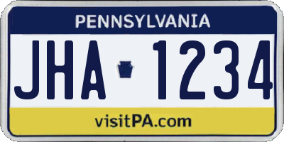 PA license plate JHA1234