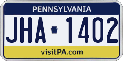 PA license plate JHA1402