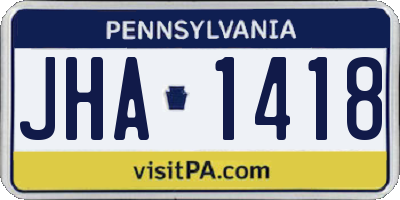 PA license plate JHA1418
