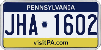 PA license plate JHA1602