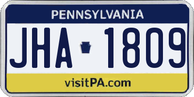 PA license plate JHA1809