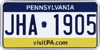 PA license plate JHA1905