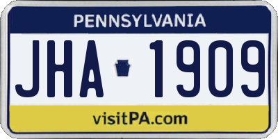 PA license plate JHA1909