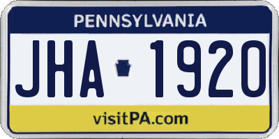 PA license plate JHA1920
